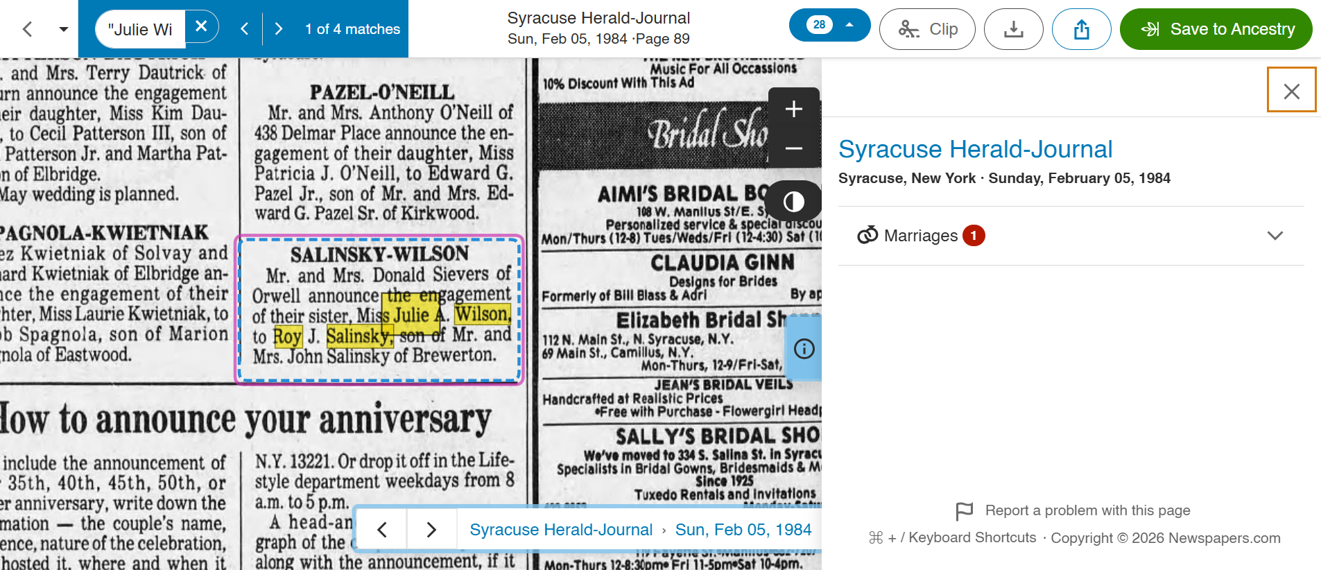 Newspapers.com viewer showing Feb 5 1984 Syracuse Herald-Journal page 89