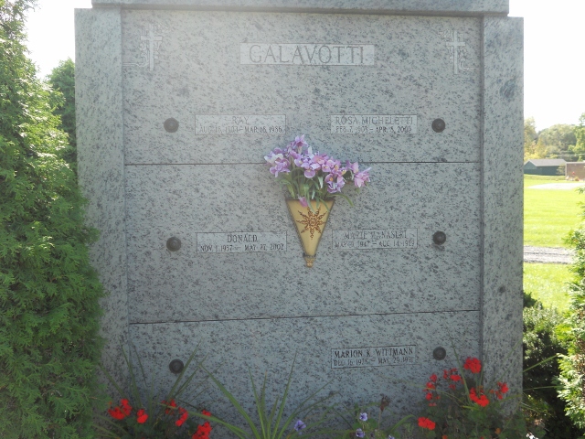 Galavotti family mausoleum wall at Saint Agatha Cemetery