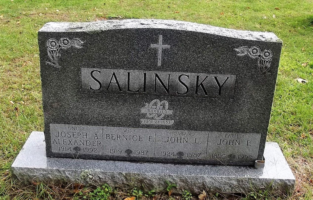 Salinsky family shared headstone at Pine Plains Cemetery, four names carved